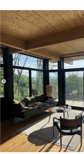 hintercabin minimalist living room with wraparound forest views